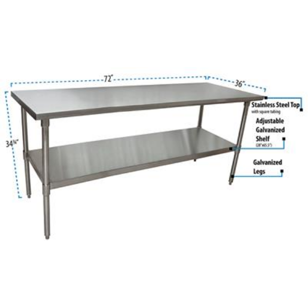 BK Resources (CTT-7236) 16 GA. T-304 72 X 36 Table Galvanized Base