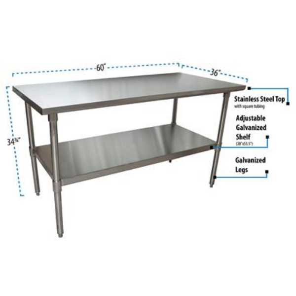 BK Resources (CTT-6036) 16 GA. T-304 60 X 36 Table Galvanized Base