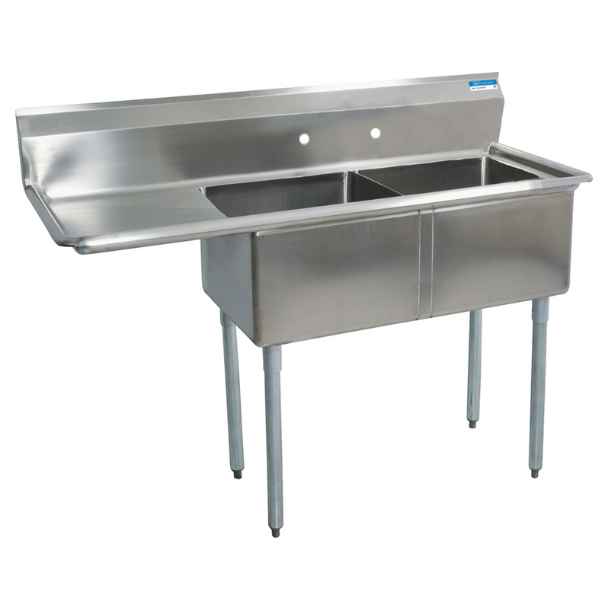 BK Resources 2 Compartment Sink 16 X 20 X 12D 18" Left Drainboard