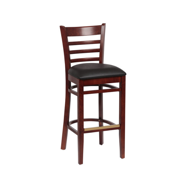 Royal Industries (ROY 8002 W BLK) Wood Bar Stool, Walnut Finish, Upholstered Seat