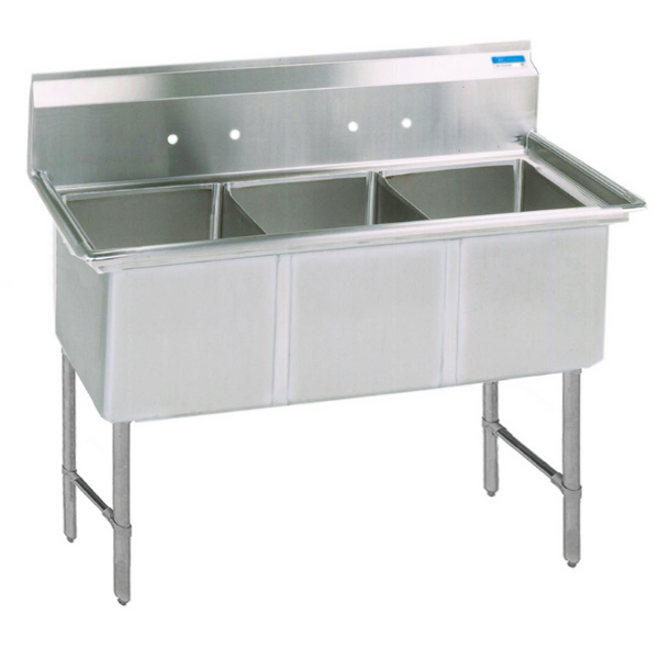 BK Resources 16 GA 3 Compartment Sink 24 X 24 X 14D Bowls, No Drainboards