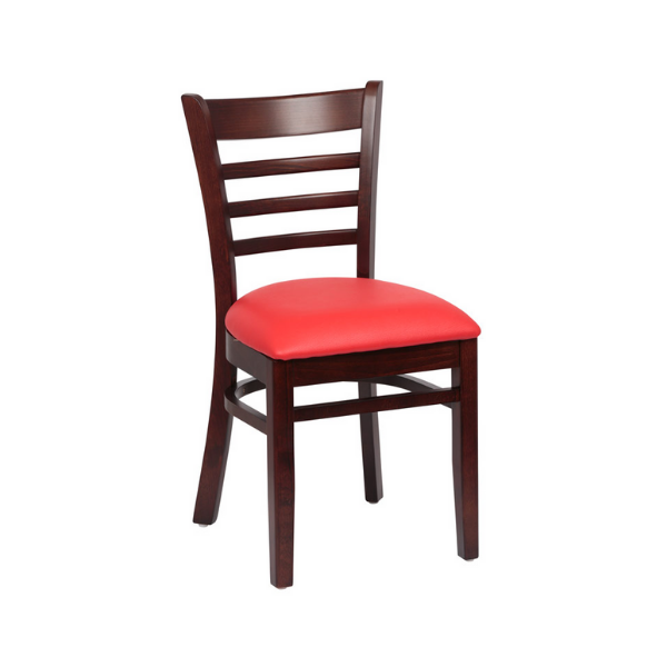 Royal Industries (ROY 8001 W RED) Ladder Back Chair, Walnut Finish, Upholstered Seat