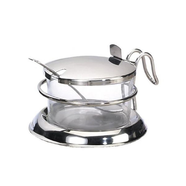 TableCraft H357 6-Ounce Glass Base Condiment Holder With Stainless Steel Lid And Spoon