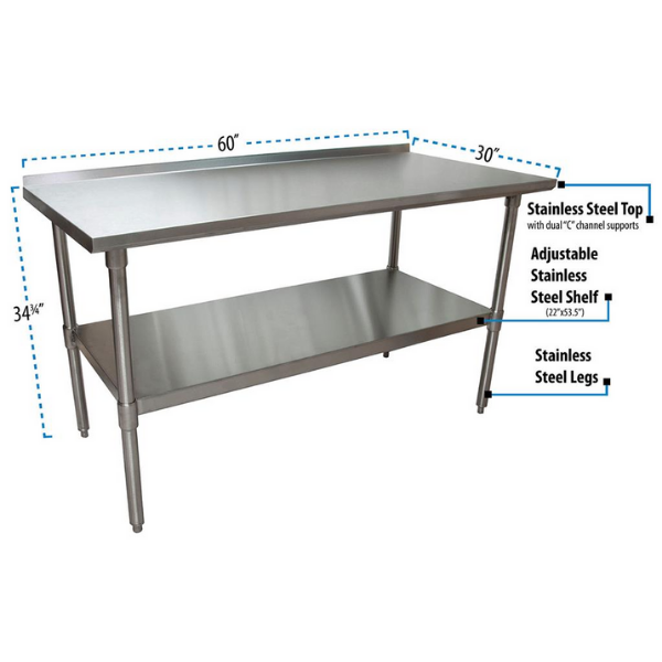 BK Resources (SVTR-6030) 60" X 30" T-430 18 GA Table Stainless Steel Top with 1.5" Riser