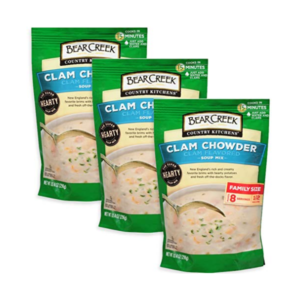 Bear Creek Country Kitchen Clam Chowder Dry Soup Mix Just Add Water & Clams, Each Bag Makes 8 Servings | Bulk 3 Pack | 10.4 oz.