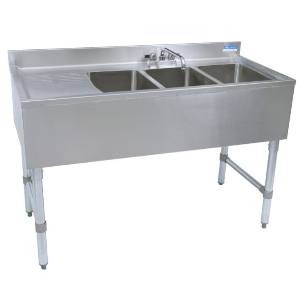 BK Resources 3 Compartment Underbar Sink 48"OAL 10X14X10D BOWLS SS