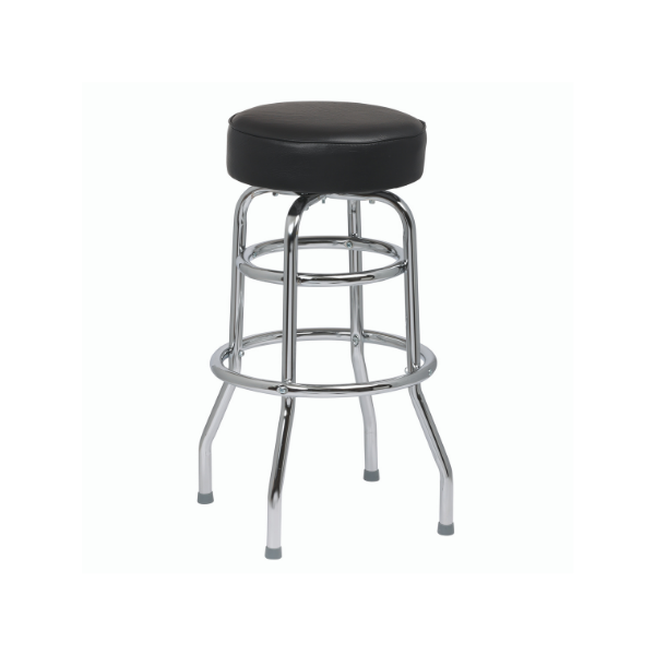 Royal Industries (ROY 7712 B) Black Standard Seat Bar Stool, Double Ring Chrome Frame, 4 KD