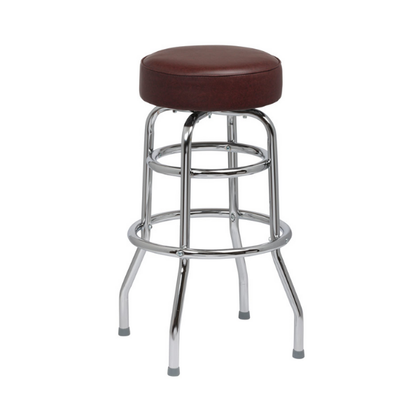 Royal Industries (ROY 7712 BRN) Brown Standard Seat Bar Stool, Double Ring Chrome Frame, 4 KD