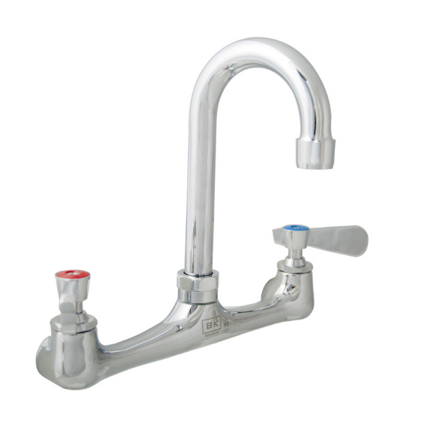 BK Resources (BKF-8W-5G-G) 8" O.C. WorkForce Splash Mount Faucet With 5" Gooseneck Spout