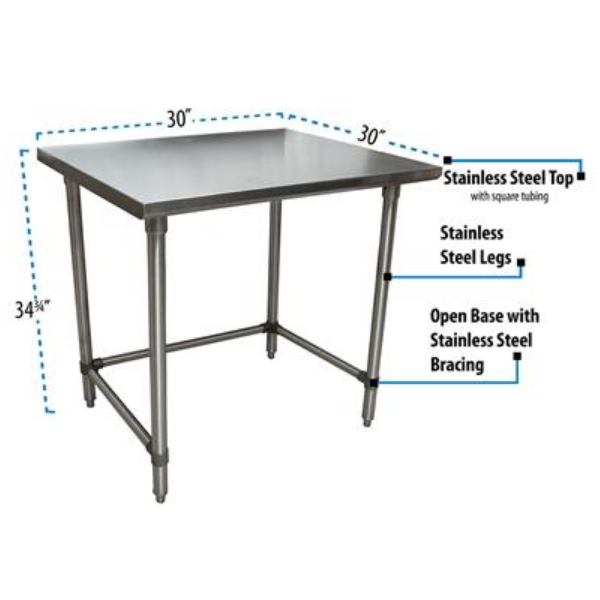 BK Resources (CVTOB-3030) 16 GA. T-304 30 X 30 Table Stainless Steel Open Base