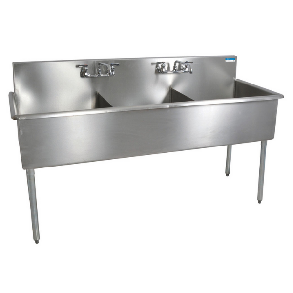 BK Resources 3 Compartment Budget Sink 24 X 24 X 12D Bowls T-430 SS