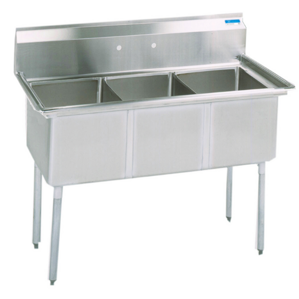 BK Resources 3 Compartment Sink 16 X 20 X 12D, No Drainboard