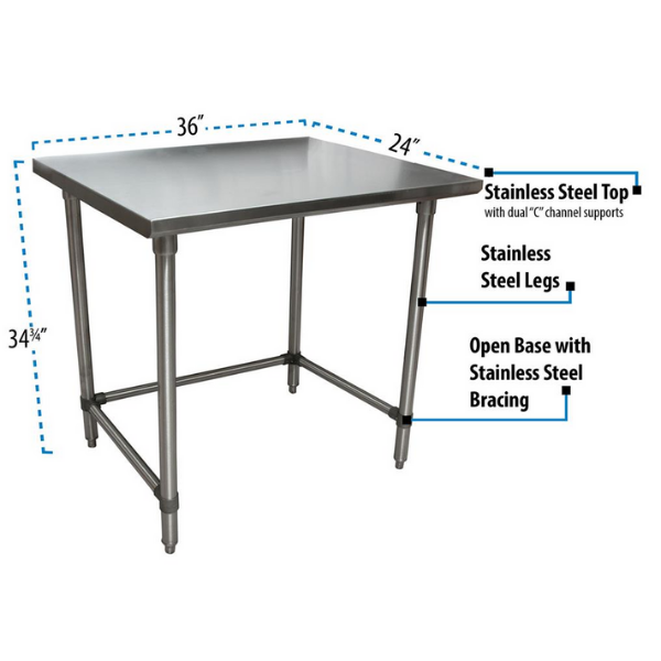 BK Resources (SVTOB-3624) 36" X 24" T-430 18 GA Stainless Steel Table Top Open Base