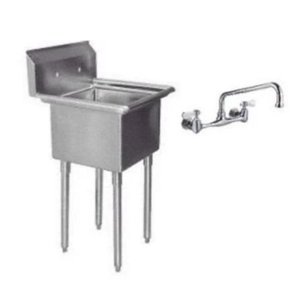 1 Compartment Stainless Steel Sink 20" x 20" NSF Cert. 26" Overall w/ Faucet