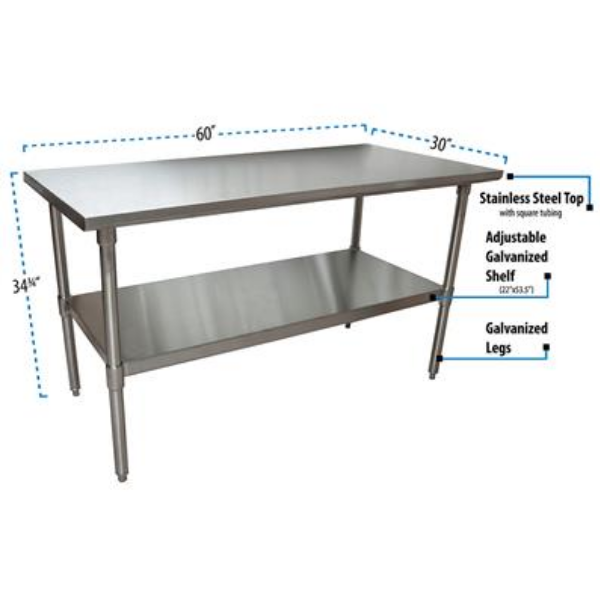 BK Resources (CTT-6030) 16 GA. T-304 60 X 30 Table Galvanized Base