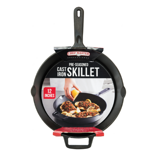 Chef Master (90204) 12″ Pre-Seasoned Cast Iron Skillet