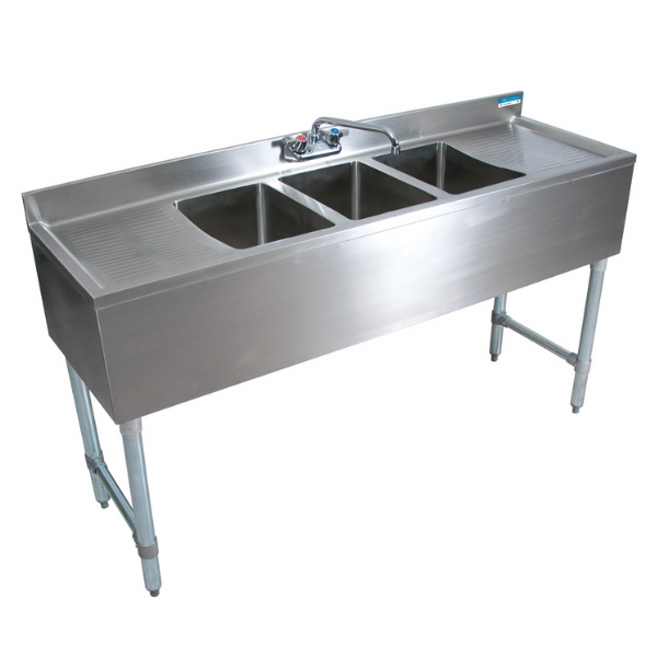 BK Resources 3 Compartment Underbar Sink 84"OAL 10X14X10D BOWLS SS