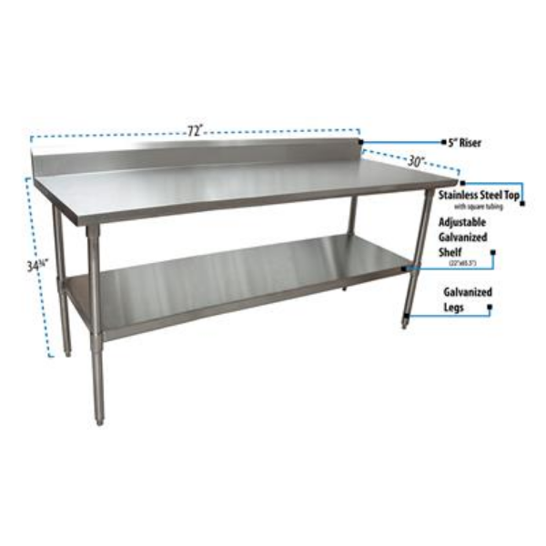 BK Resources (CTTR5-7230) 16 GA. T-304 5" Riser 72 X 30 Table Galvanized Base