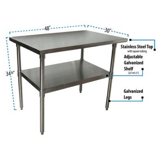 BK Resources (CTT-4830) 16 GA. T-304 48 X 30 Table Galvanized Base