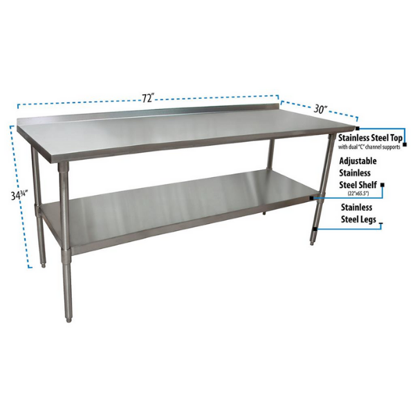 BK Resources (SVTR-7230) 72" X 30" T-430 18 GA Table Stainless Steel Top with 1.5" Riser