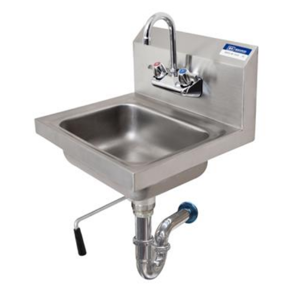 BK Resources (BKHS-W-1410-4D-LA) SM Hand Sink 2 Hole With Faucet Lever Drain P-Trap