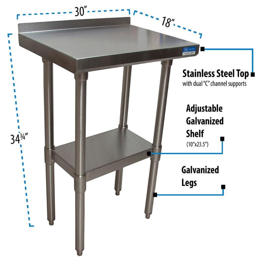 BK Resources (VTTR-1830) 18" X 30" T-430 18 GA Table Stainless Steel Top 1.5" Riser