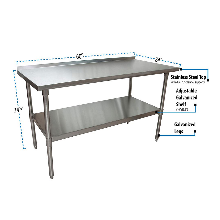 BK Resources (VTTR-6024) 60" X 24" T-430 18 GA Table Stainless Steel Top 1.5" Riser