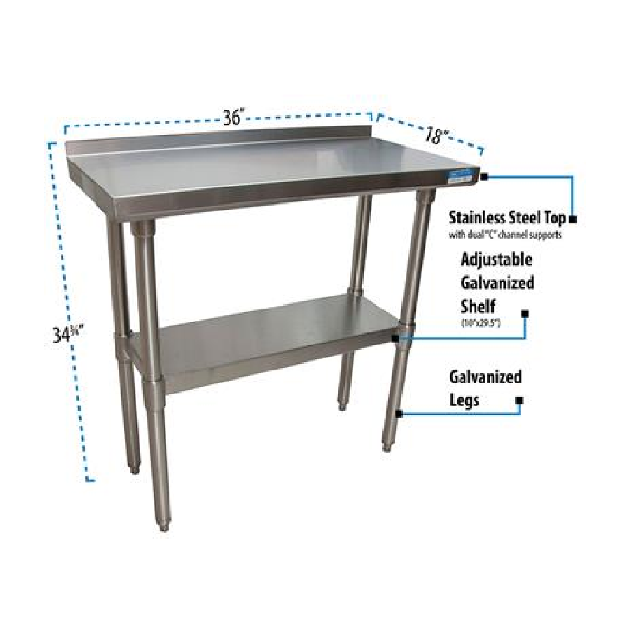 BK Resources (VTTR-1836) 18" X 36" T-430 18 GA Table Stainless Steel Top 1.5" Riser