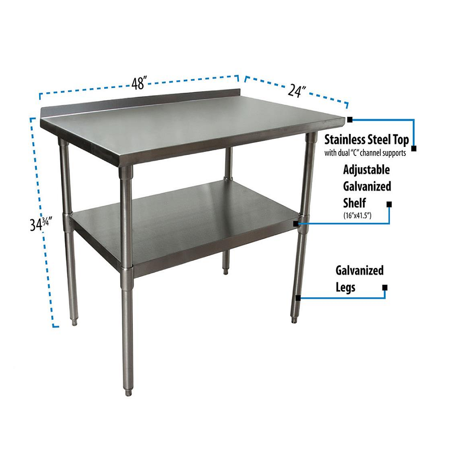 BK Resources (VTTR-4824) 48" X 24" T-430 18 GA Table Stainless Steel Top 1.5" Riser